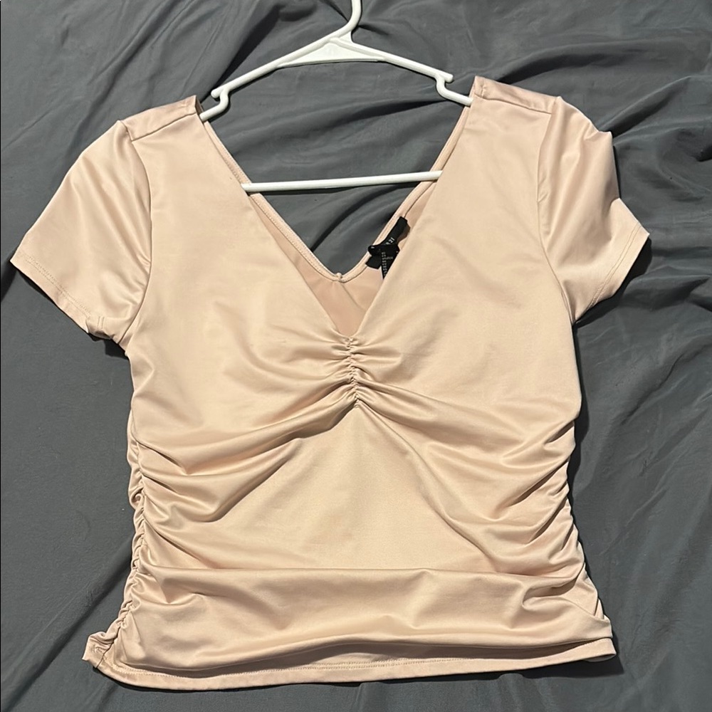 Elegant Pink Ruched V-Neck Top